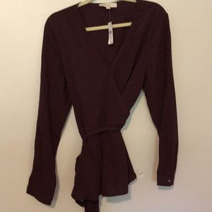 NWT wine colored long sleeved wrap blouse